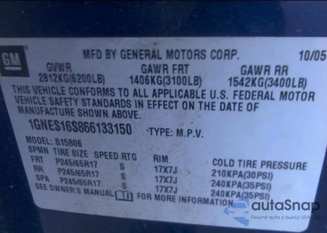 2006 Chevrolet Trailblazer Ext Ls/Lt z USA, uszkodzony, nr VIN 1GNES16S866133150